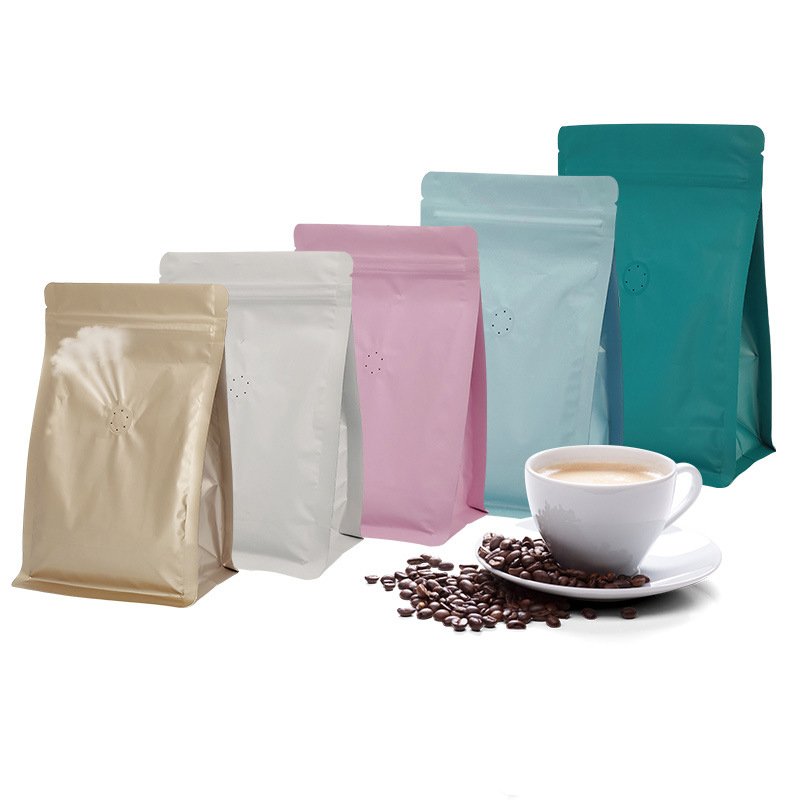 Food Grade Kraft Paper Tea Packing Zipper Pouch Roasted Coffee Bag Pouches Flexible Block Bottom Aluminum Bags Coffee Packaging