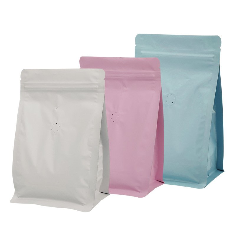 Food Grade Kraft Paper Tea Packing Zipper Pouch Roasted Coffee Bag Pouches Flexible Block Bottom Aluminum Bags Coffee Packaging