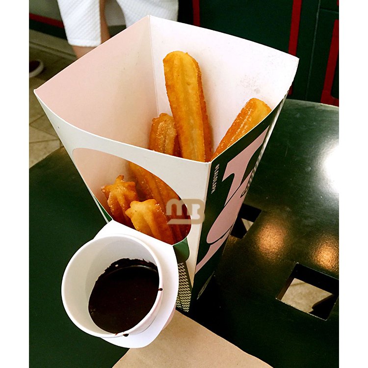 Disposable Paper Churros Packaging Box With Dip Custom Crepe Holder Paper French Fries V Shape Bottom Cones Ice Cream Holder