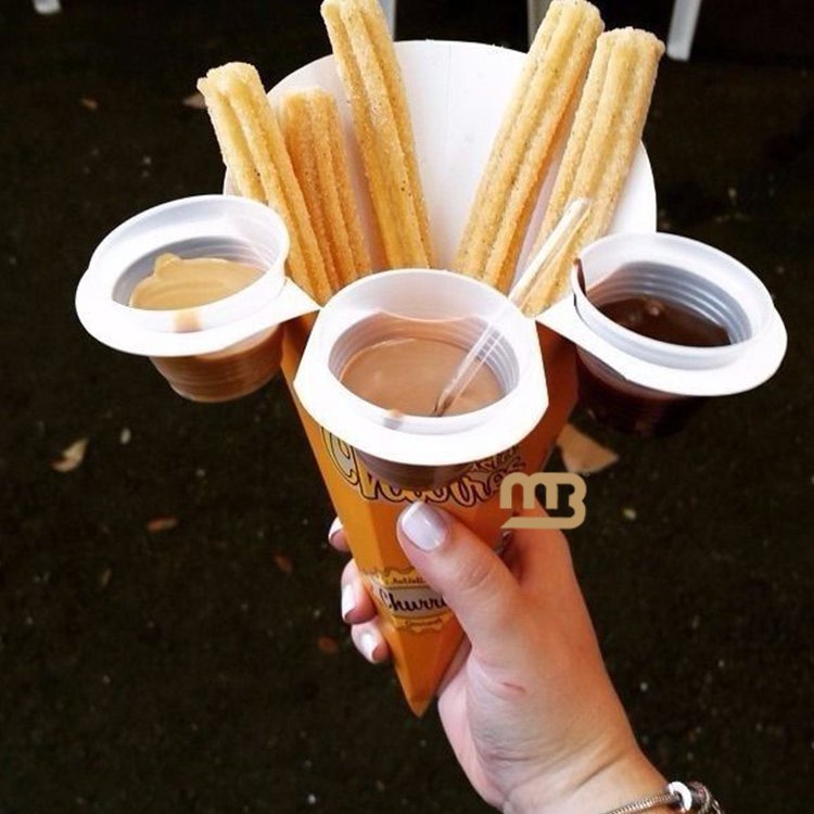 Disposable Paper Churros Packaging Box With Dip Custom Crepe Holder Paper French Fries V Shape Bottom Cones Ice Cream Holder