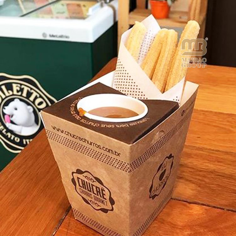 Disposable Paper Churros Packaging Box With Dip Custom Crepe Holder Paper French Fries V Shape Bottom Cones Ice Cream Holder