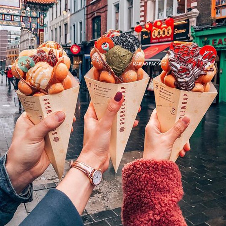 Disposable Paper Churros Packaging Box With Dip Custom Crepe Holder Paper French Fries V Shape Bottom Cones Ice Cream Holder