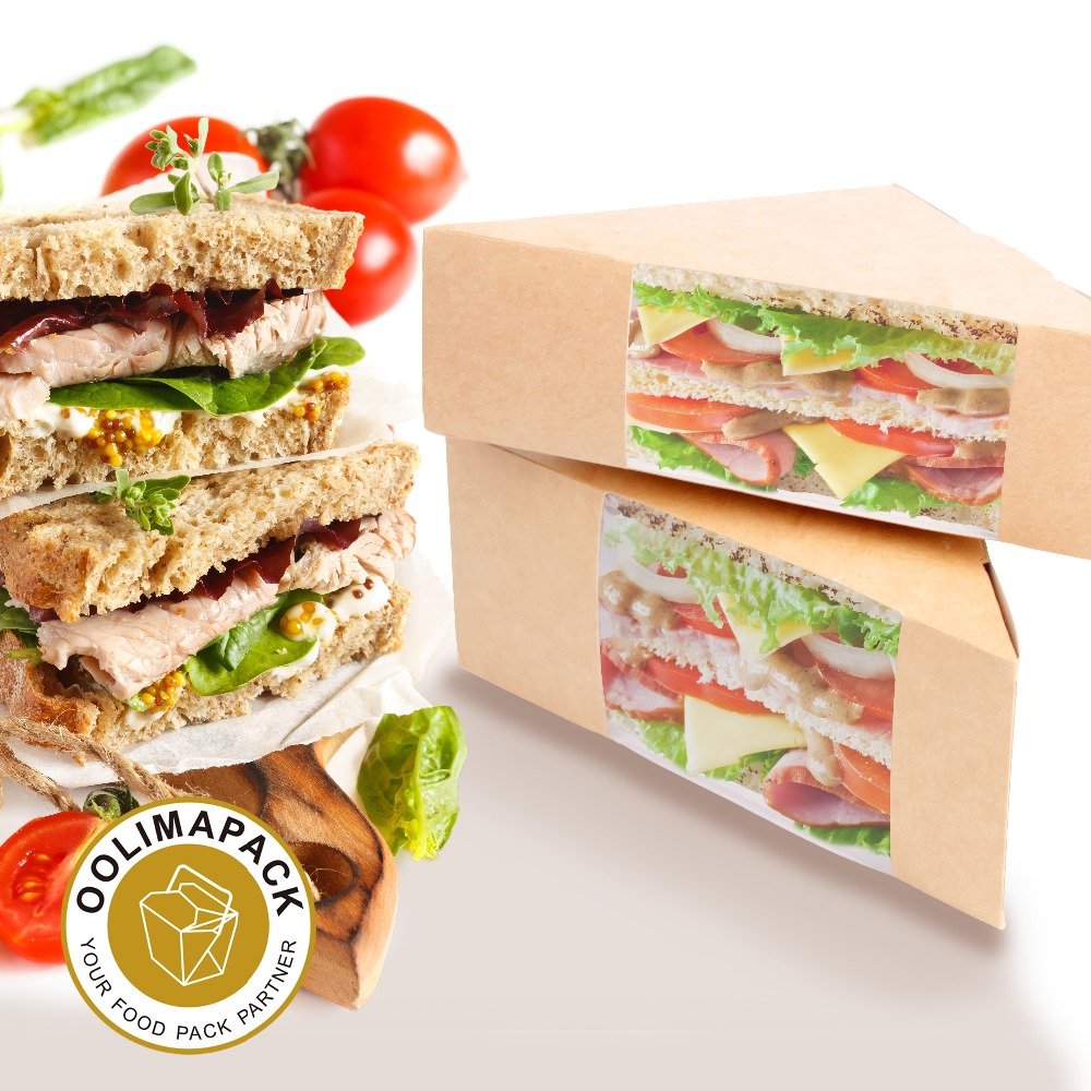 kraft paper sandwich box with window ,triangle sandwich box for packaging
