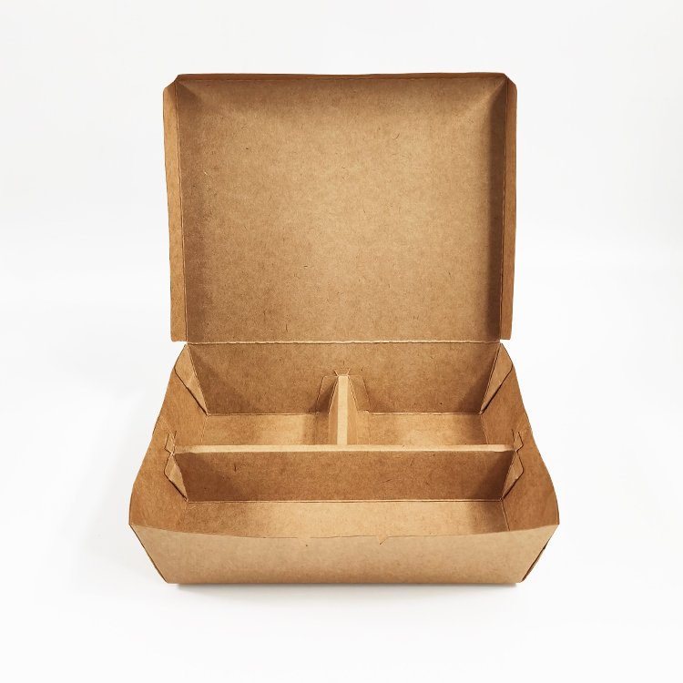 Disposable Recycle Food Grade Take Away Container Packaging Fast Food Takeaway Kraft Paper Lunch Box