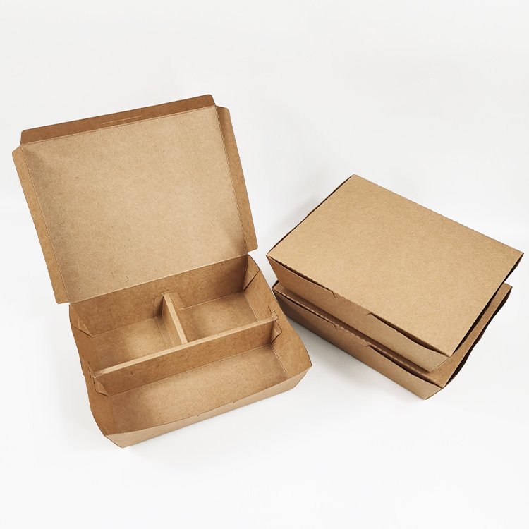 Disposable Recycle Food Grade Take Away Container Packaging Fast Food Takeaway Kraft Paper Lunch Box