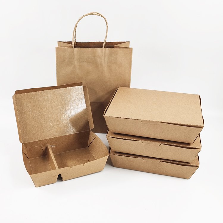 Disposable Recycle Food Grade Take Away Container Packaging Fast Food Takeaway Kraft Paper Lunch Box