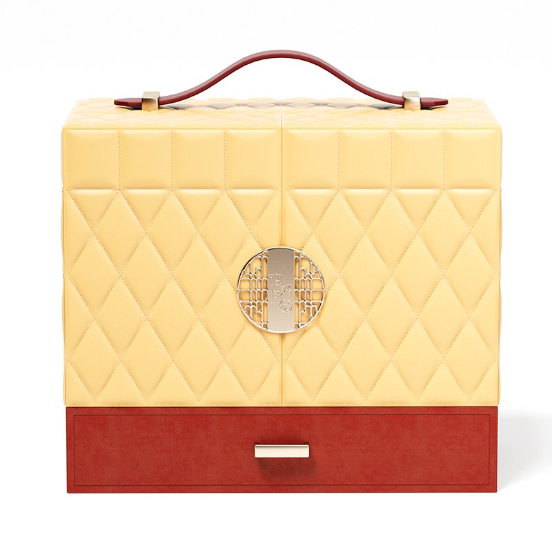 2024 new style luxury leather mooncake box with handle custom leather box Double door design mooncake box