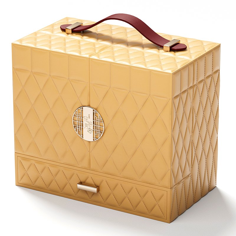 2024 new style luxury leather mooncake box with handle custom leather box Double door design mooncake box