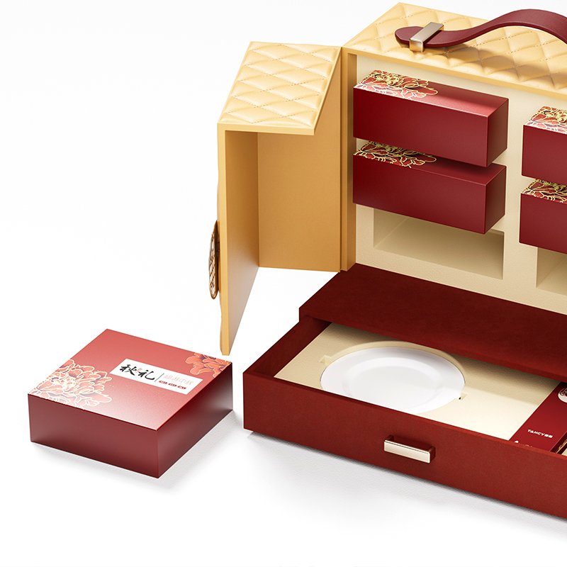 2024 new style luxury leather mooncake box with handle custom leather box Double door design mooncake box