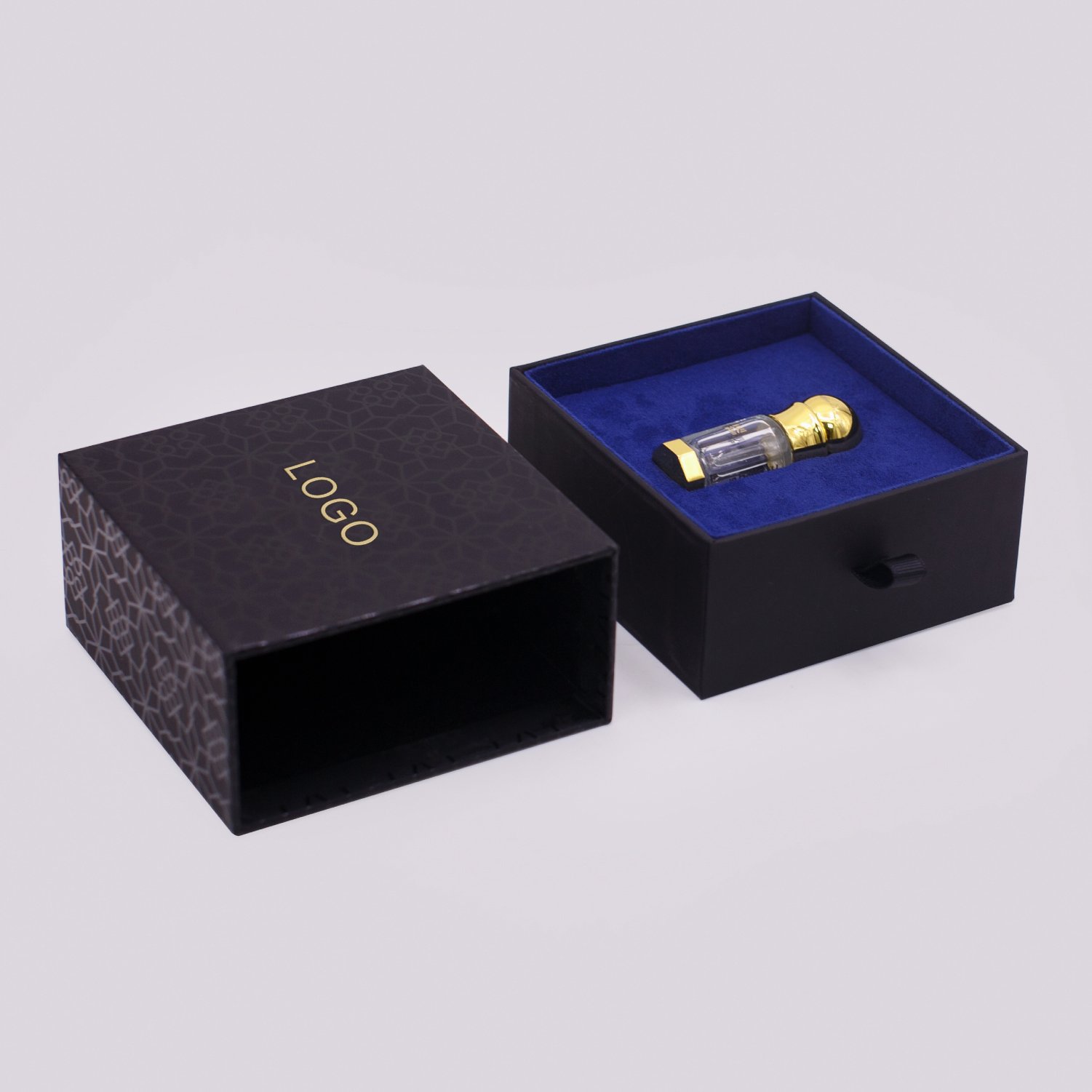 Custom luxury black cosmetic wedding essential oil Drawer boxes Rigid cardboard Paper Packaging gift set Perfume Box