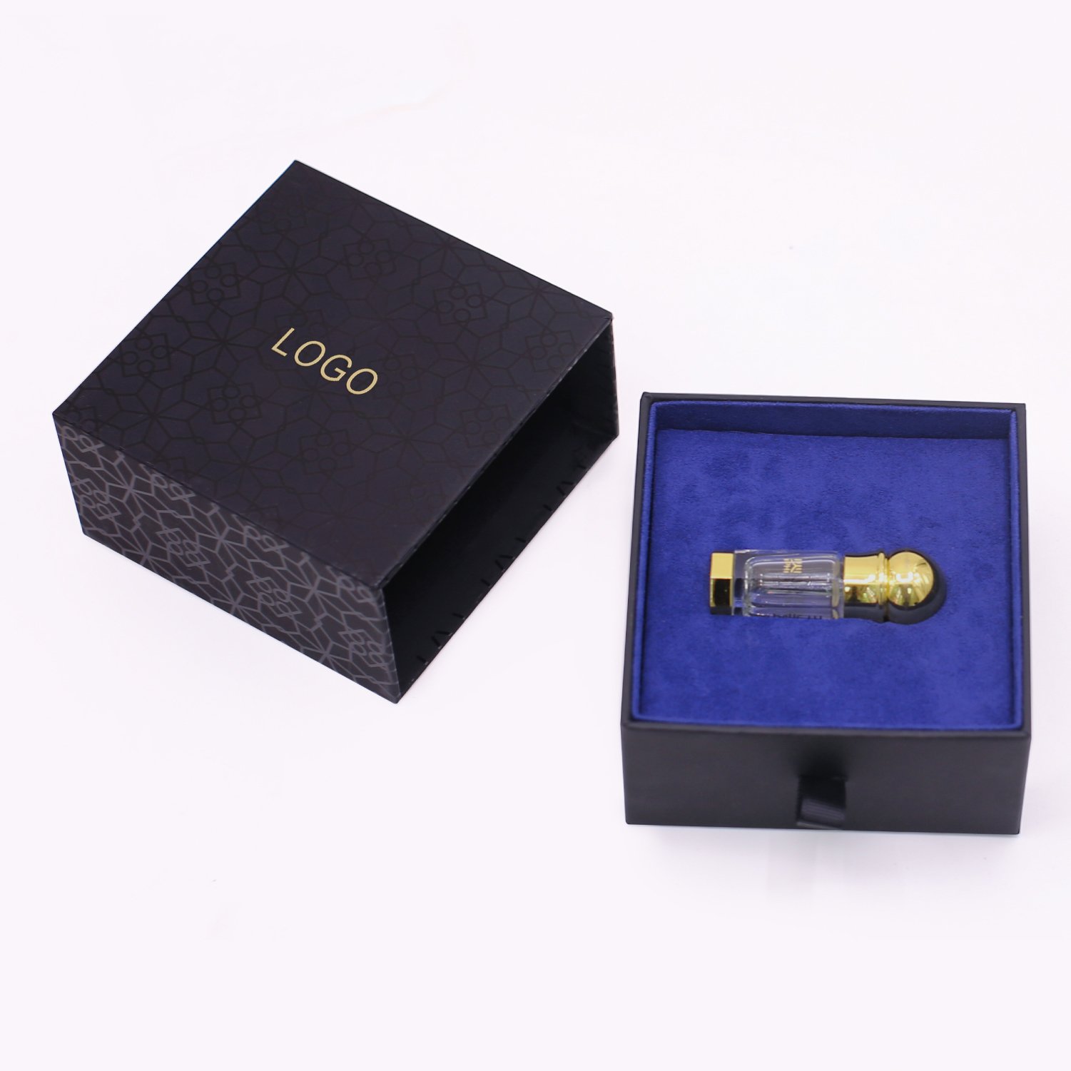 Custom luxury black cosmetic wedding essential oil Drawer boxes Rigid cardboard Paper Packaging gift set Perfume Box