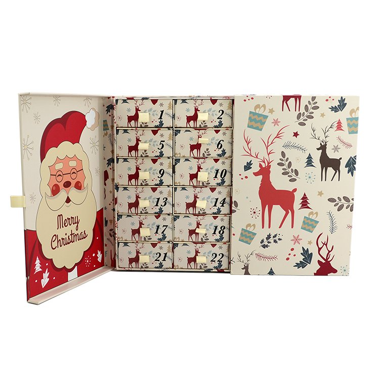 Factory Custom Ramadan Christmas Chocolate Calendar Advent Boxes Paper Cosmetic Cardboard Packaging 24 pieces small drawer Gift
