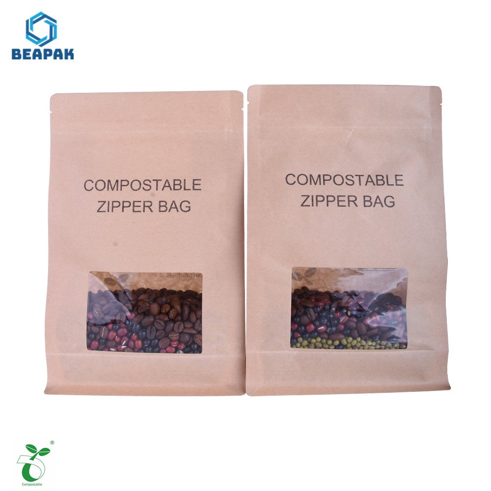 Fully biodegradable doypack coffee bag with biodegradable zipper and valve
