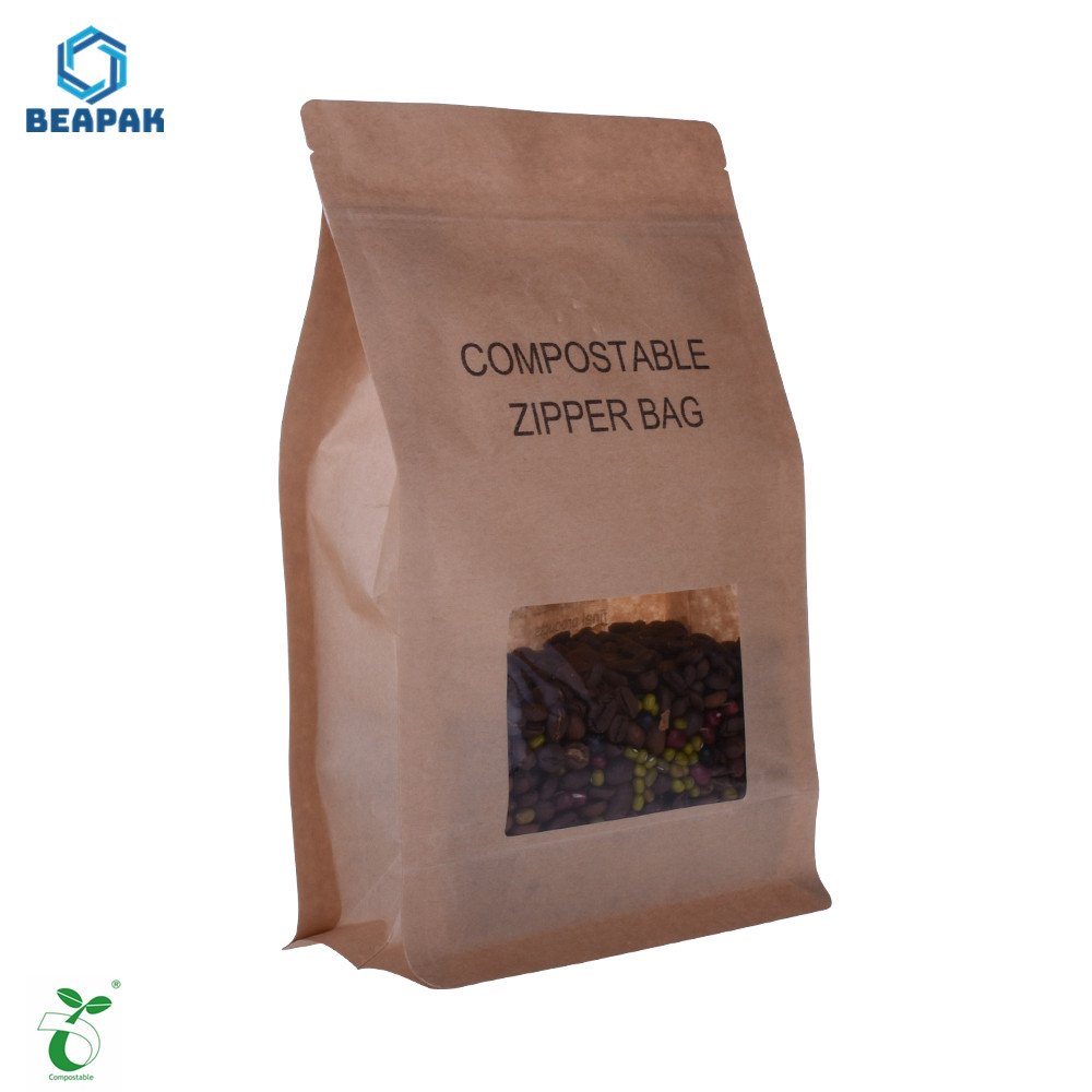 Fully biodegradable doypack coffee bag with biodegradable zipper and valve