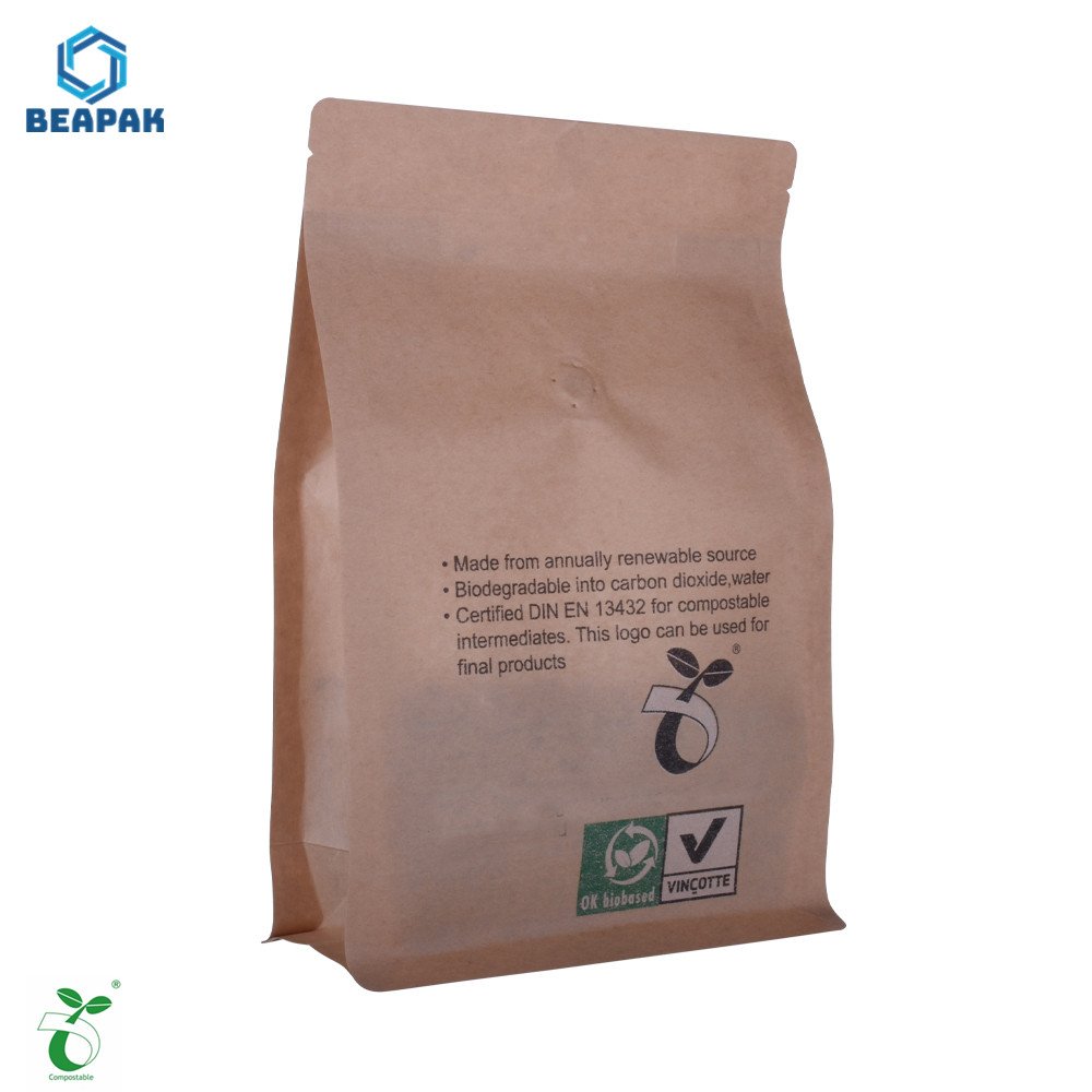 Fully biodegradable doypack coffee bag with biodegradable zipper and valve