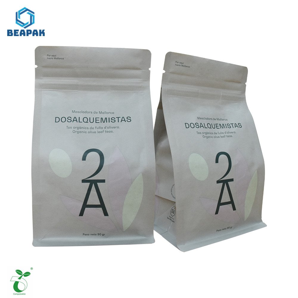 Fully biodegradable doypack coffee bag with biodegradable zipper and valve