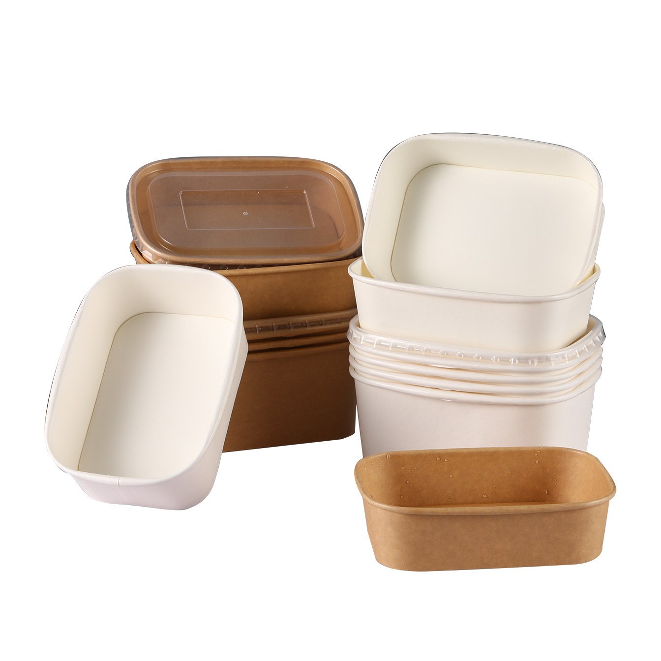 New 2022 Biodegradable Eco Packaging Take Away Box Square Bowl Kraft Paper Disposable Food Flexo Printing Recyclable Accept FUJ