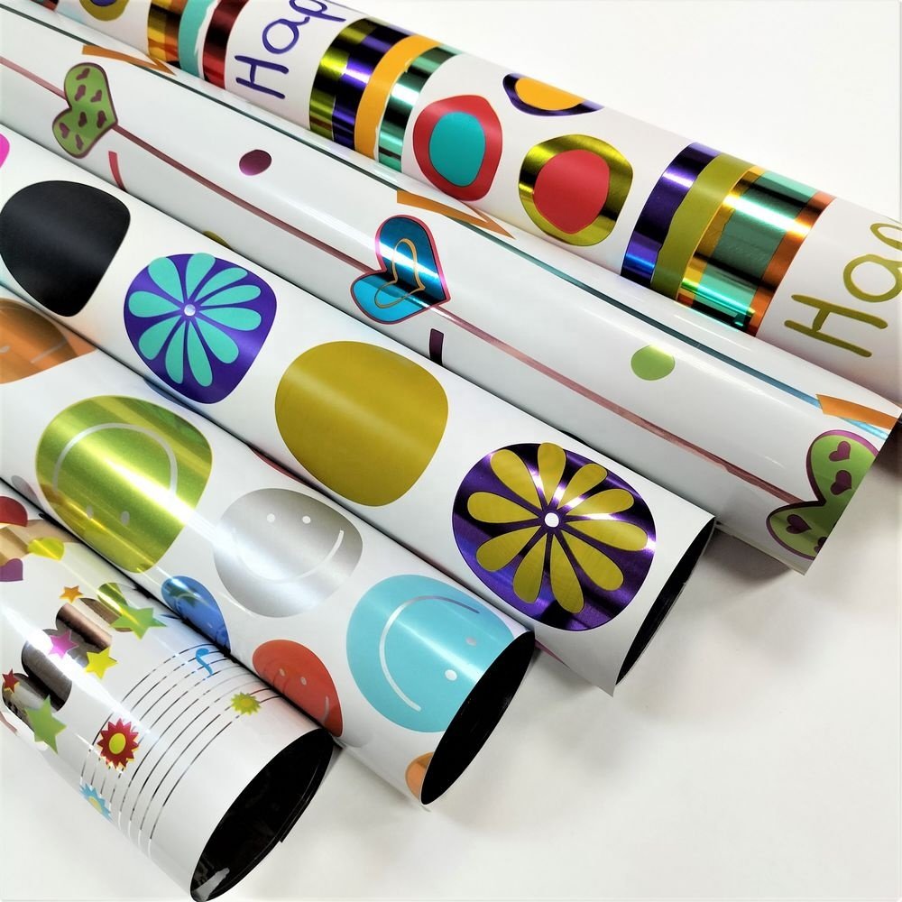 Metallic Gravure Customized Print Coated Children Wrapping Paper Rolls Sheets for Kids Gifts Packaging