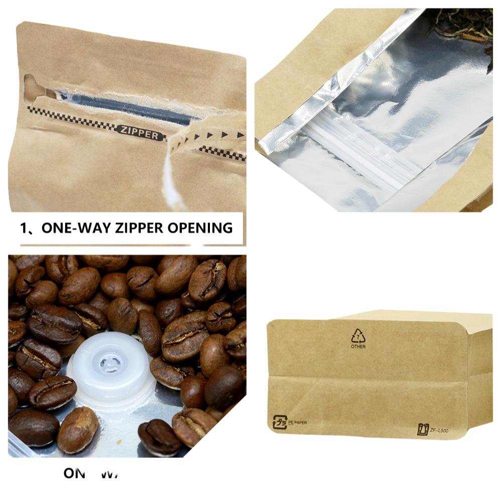 Flat Bottom /Coffe Bag with Zipper and Valve Kraft Paper Aluminum Foil /Coffe Packaging Bags Customizable