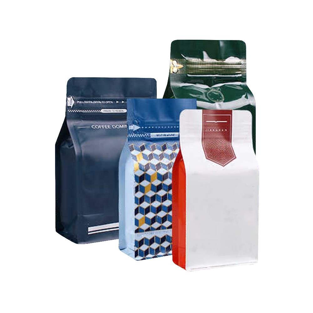 Flat Bottom /Coffe Bag with Zipper and Valve Kraft Paper Aluminum Foil /Coffe Packaging Bags Customizable