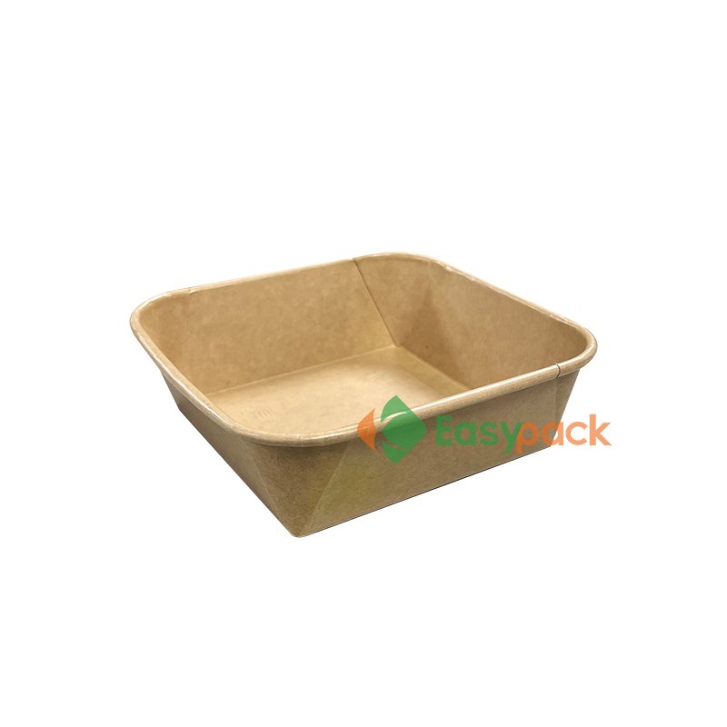 60oz Square Kraft Paper Takeaway Food Packaging Salad Container With LId