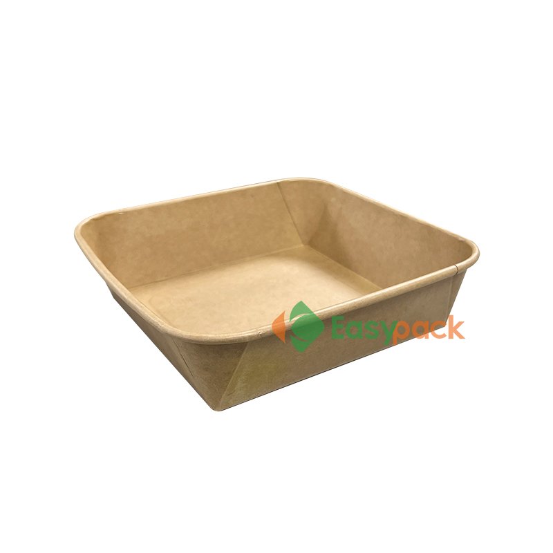 60oz Square Kraft Paper Takeaway Food Packaging Salad Container With LId