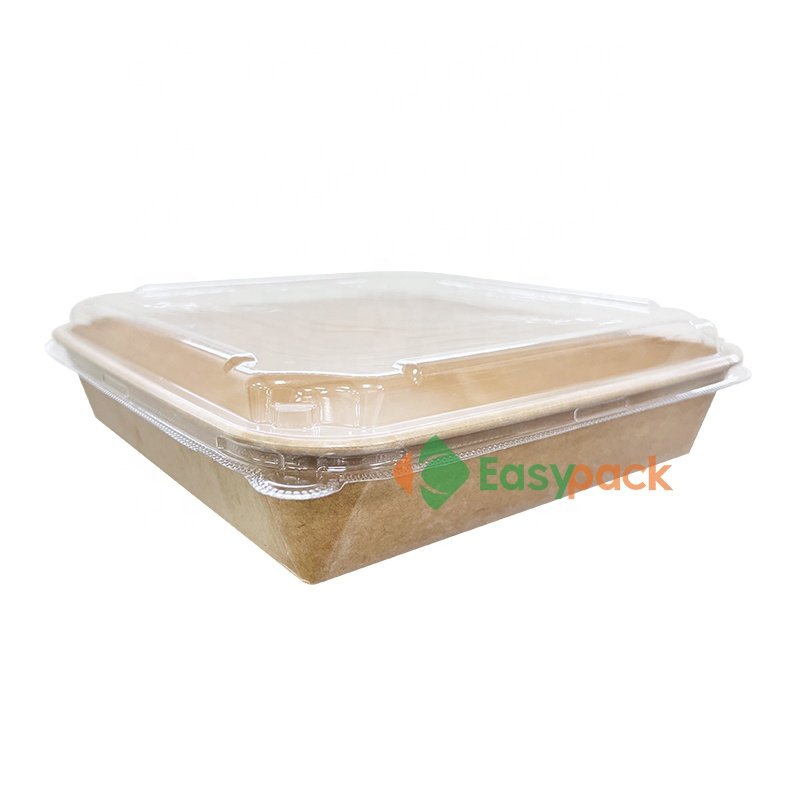 60oz Square Kraft Paper Takeaway Food Packaging Salad Container With LId