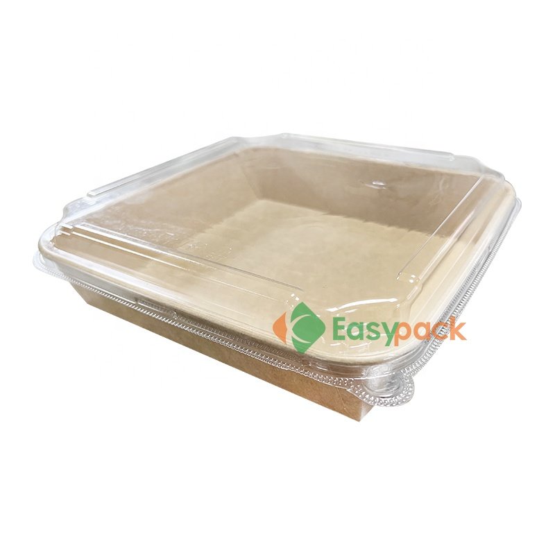 60oz Square Kraft Paper Takeaway Food Packaging Salad Container With LId