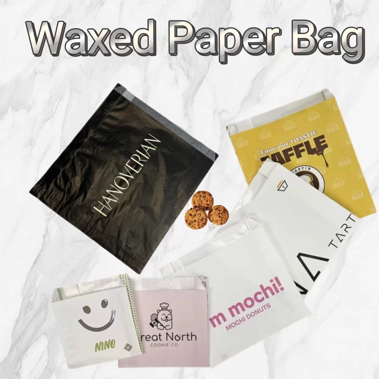 Custom Print Paper Bag Greaseproof Black Wax Coated Parchment Paper Bag with Logo Chocolate Croissants Bags for Packaging Chips