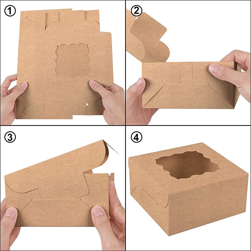 Custom Printed Takeaway Packaging Boxes Kraft Bakery Pastry Packaging Paper Box with window