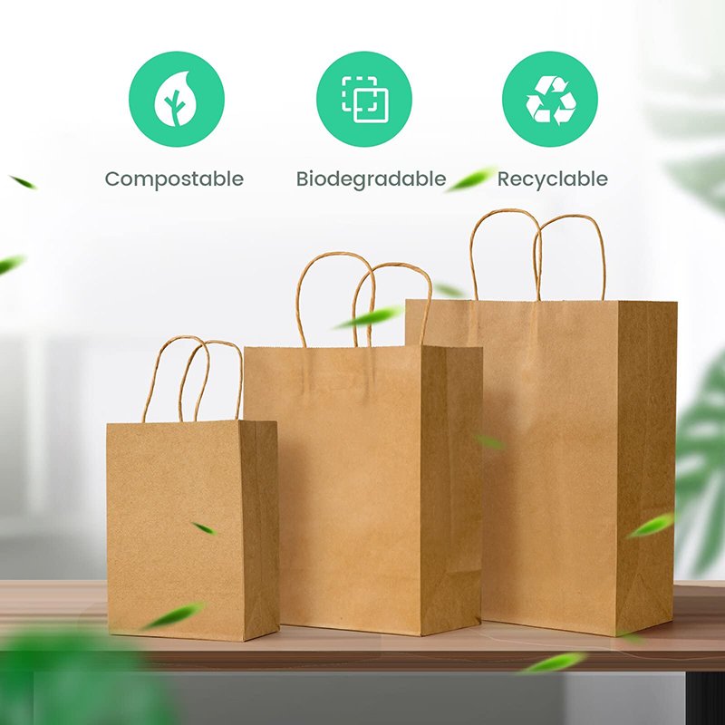 Low Price China Wholesale Brown Kraft Paper Shopping Bags Packaging Custom Print Logo Recyclable Food Bag With Handle