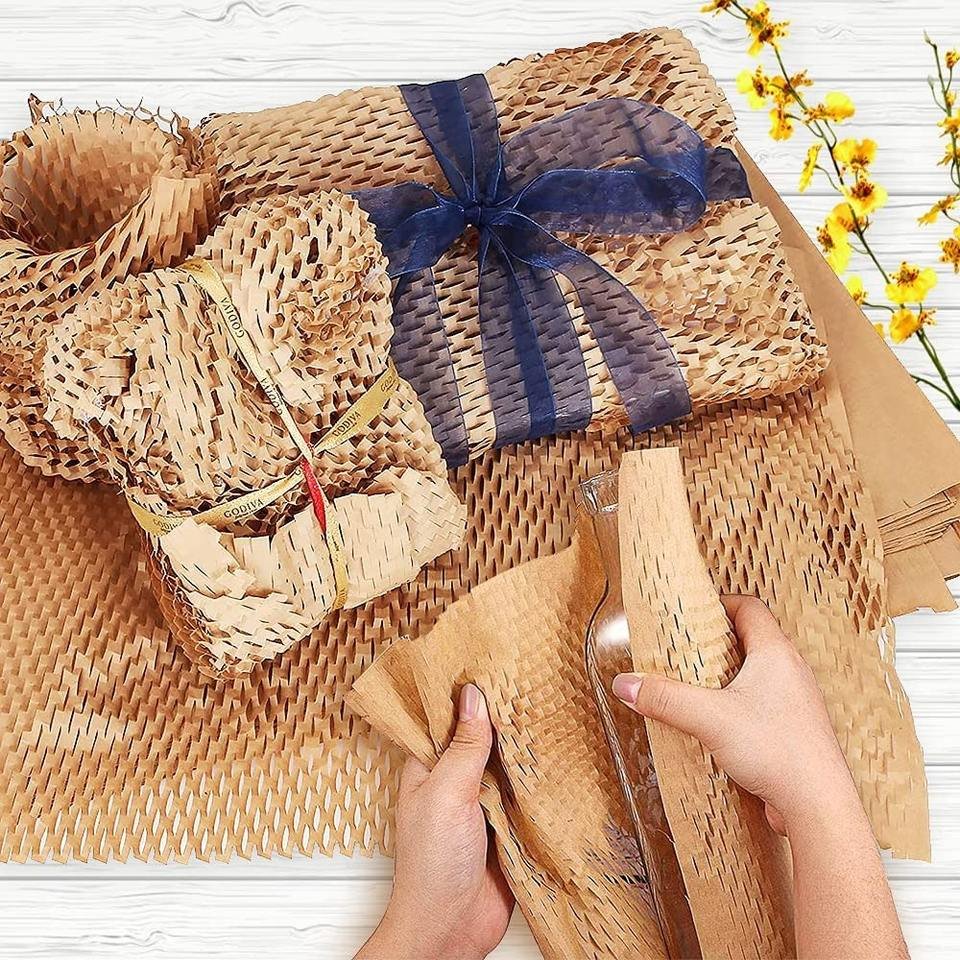 Biodegradable Eco Friendly Cushion Wrap Kraft Paper Protective Gift Packaging Wrapping Honeycomb Paper Roll