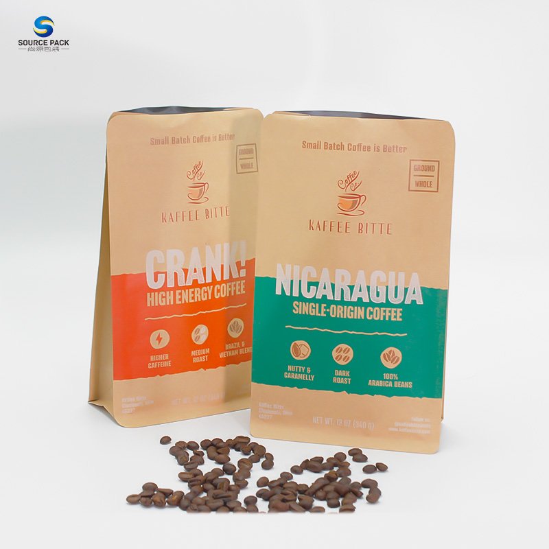 Digital Printing Resealable Zipper Degassing Custom Flat Bottom Coffee Bags Recyclable One Way Valve Flat Bottom Coffee Bags