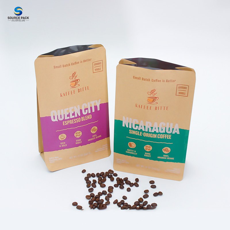 Digital Printing Resealable Zipper Degassing Custom Flat Bottom Coffee Bags Recyclable One Way Valve Flat Bottom Coffee Bags