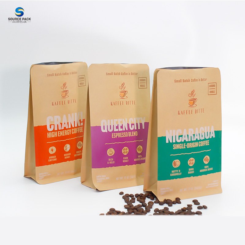 Digital Printing Resealable Zipper Degassing Custom Flat Bottom Coffee Bags Recyclable One Way Valve Flat Bottom Coffee Bags