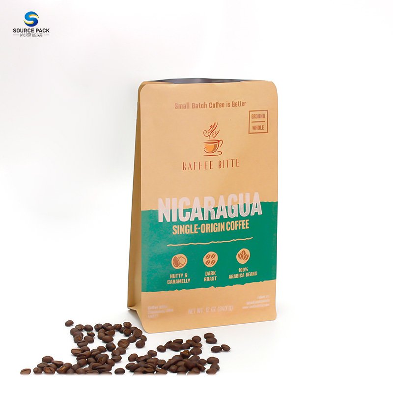 Digital Printing Resealable Zipper Degassing Custom Flat Bottom Coffee Bags Recyclable One Way Valve Flat Bottom Coffee Bags