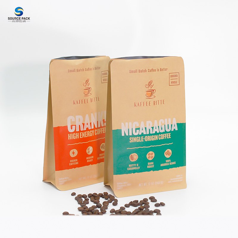 Digital Printing Resealable Zipper Degassing Custom Flat Bottom Coffee Bags Recyclable One Way Valve Flat Bottom Coffee Bags