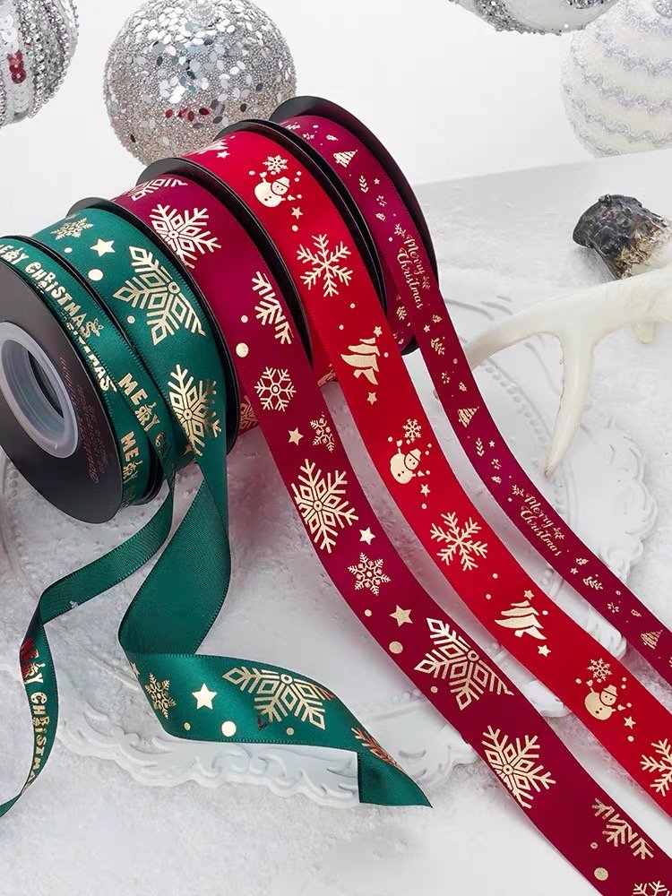 Christmas packaging ribbon wrapping ribbon for packing gift silk ribbon in stock