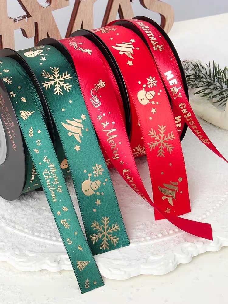 Christmas packaging ribbon wrapping ribbon for packing gift silk ribbon in stock