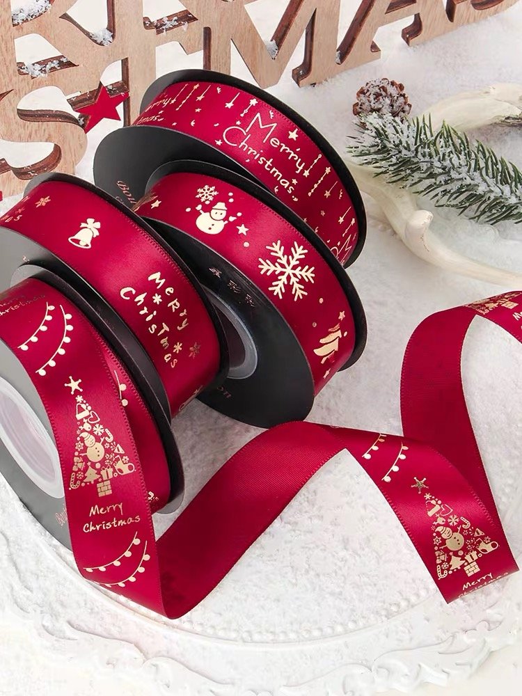 Christmas packaging ribbon wrapping ribbon for packing gift silk ribbon in stock