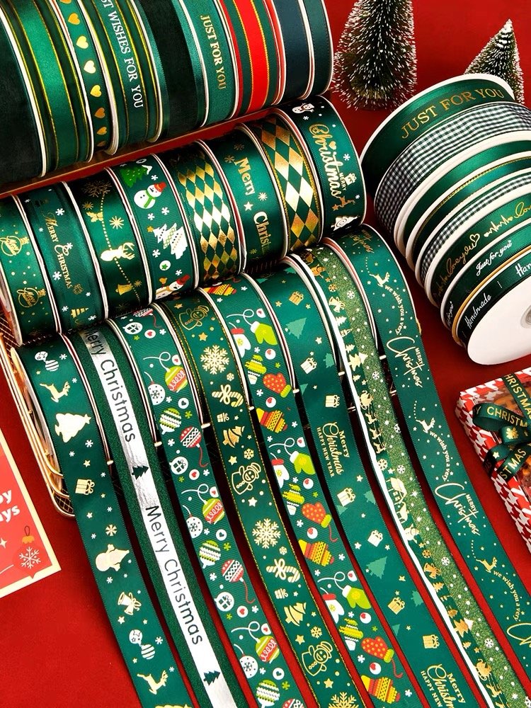 Christmas packaging ribbon wrapping ribbon for packing gift silk ribbon in stock