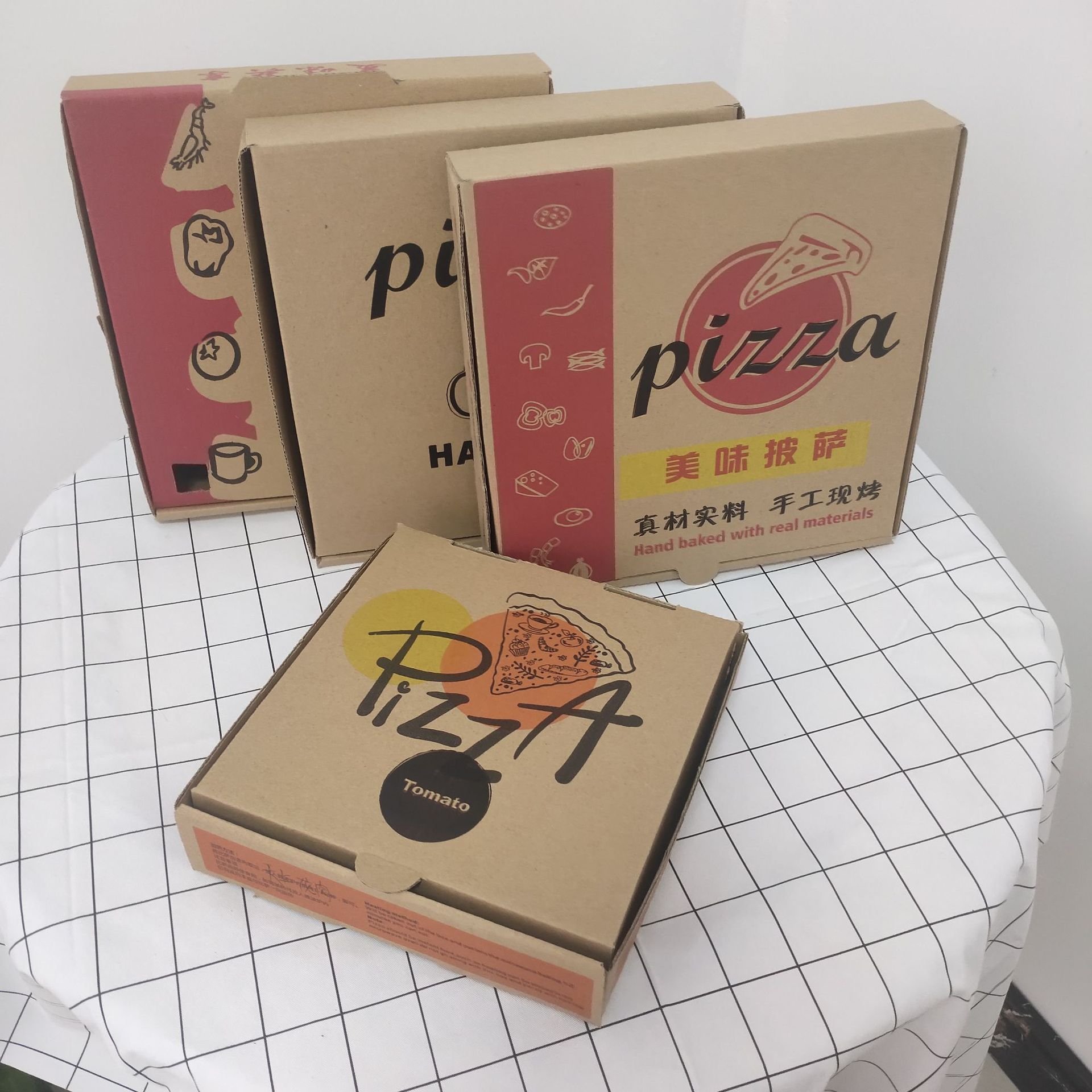 Spot Kraft Paper Corrugated Pizza Packaging Box 9-12 Inch Takeaway Packaging Box Recyclable Pizza Carton