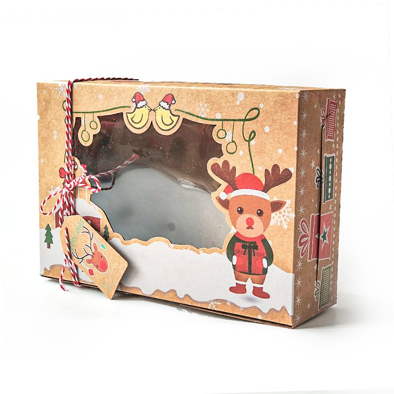 Candy Gift Box With Square Window Christmas Cookie Kraft Paper Gift Box Transparent Windows Cookie Paper Box