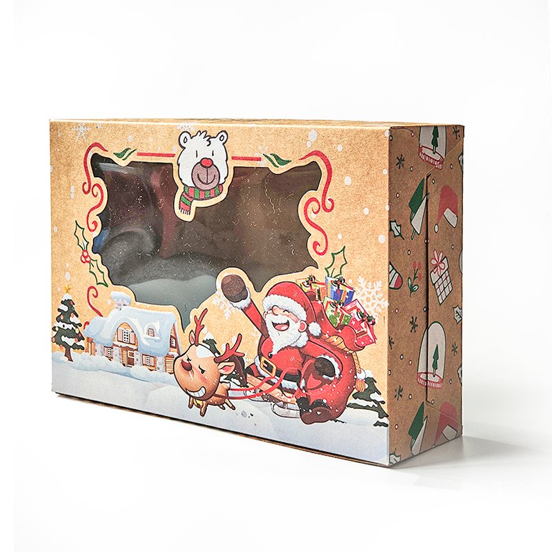 Candy Gift Box With Square Window Christmas Cookie Kraft Paper Gift Box Transparent Windows Cookie Paper Box