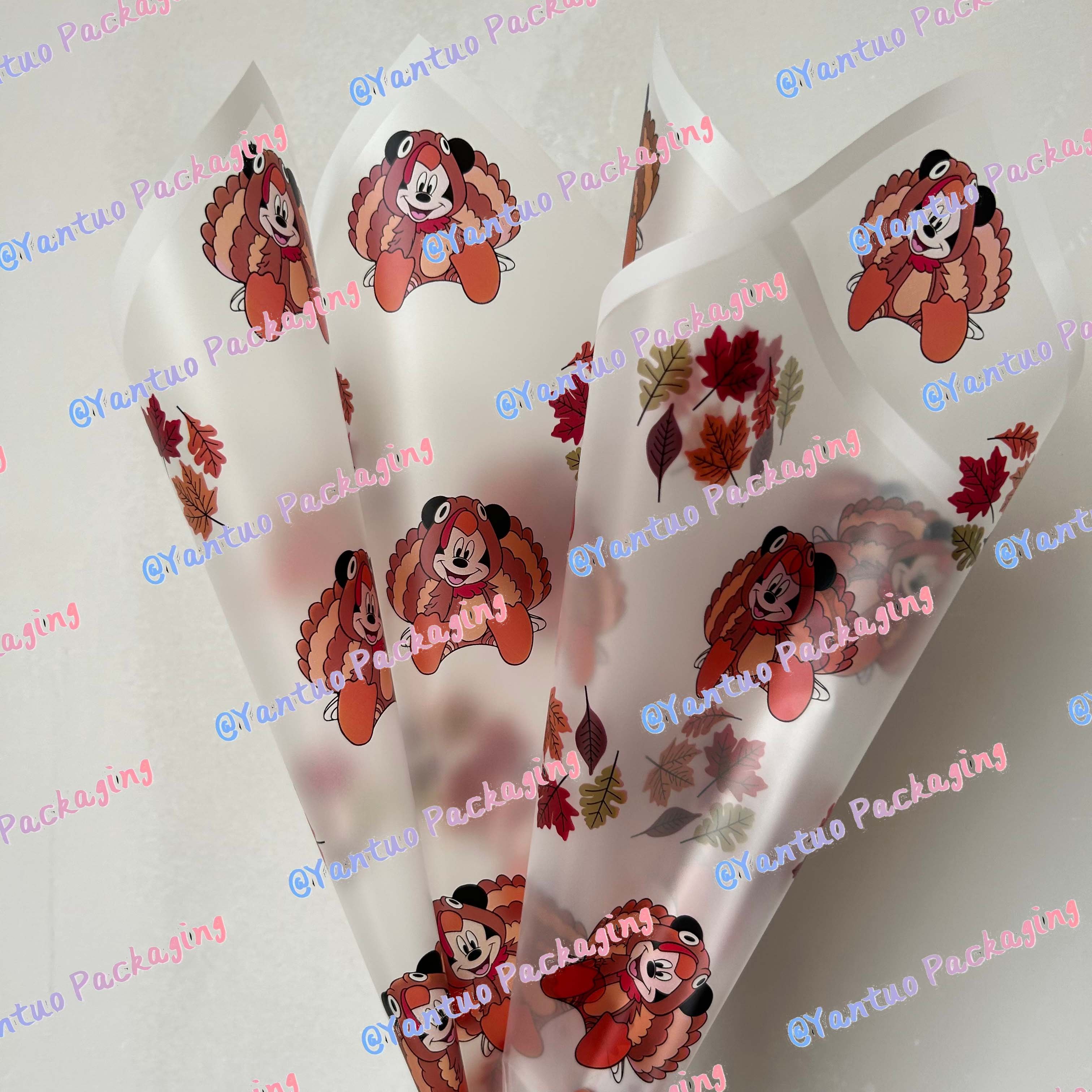 New designer wrapping paper thanksgiving turkey flower wrapping paper translucent magic edge packaging paper for flower bouquets