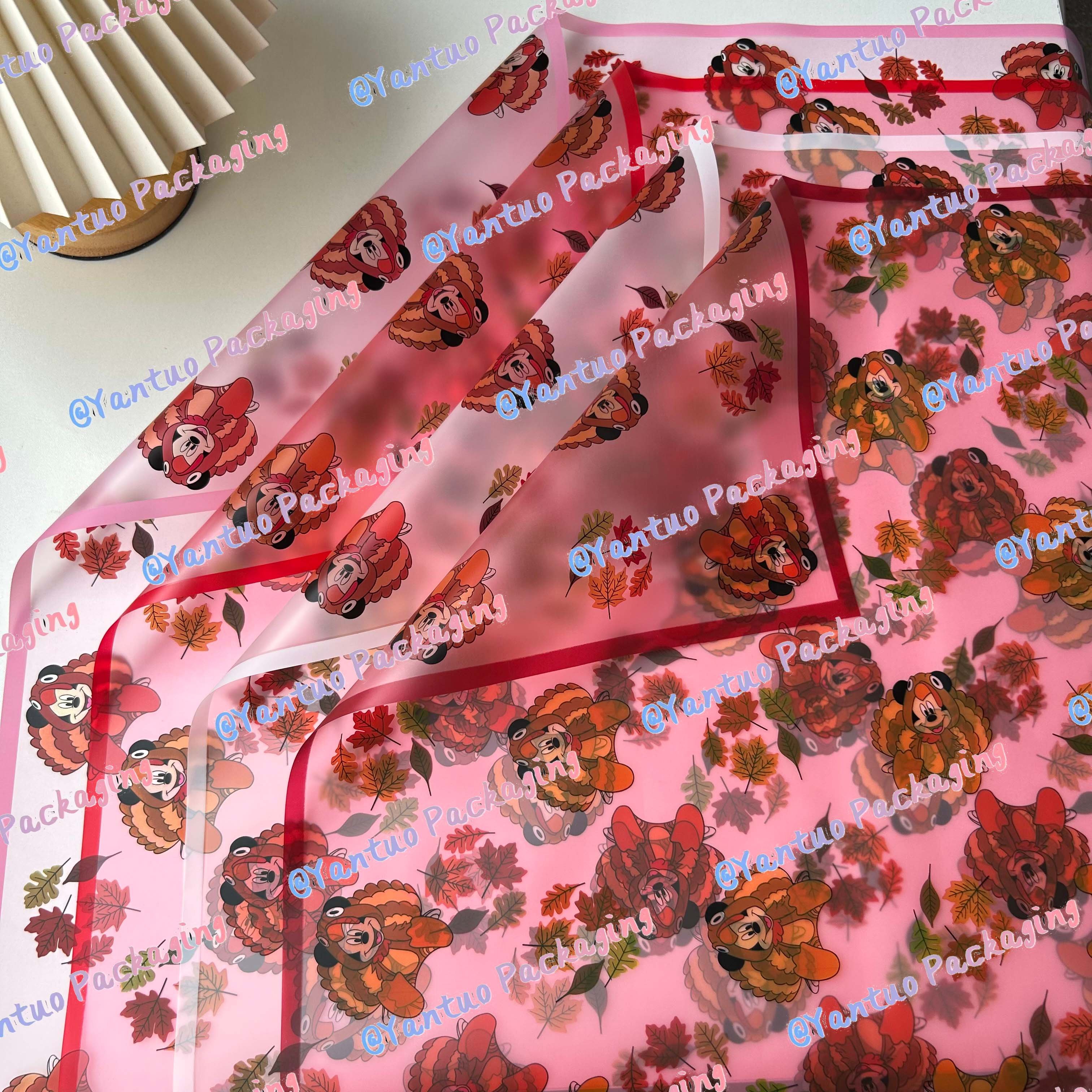 New designer wrapping paper thanksgiving turkey flower wrapping paper translucent magic edge packaging paper for flower bouquets