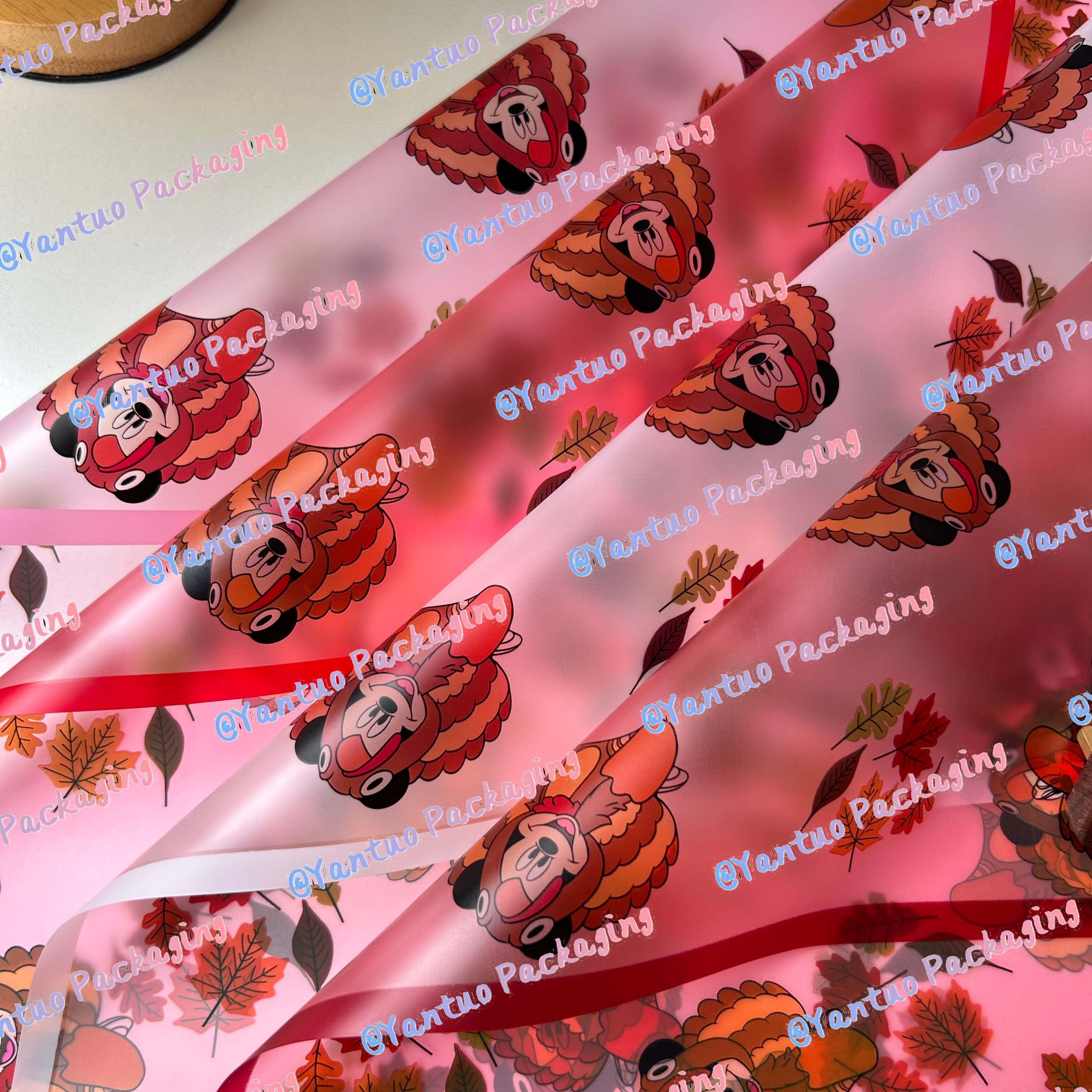 New designer wrapping paper thanksgiving turkey flower wrapping paper translucent magic edge packaging paper for flower bouquets
