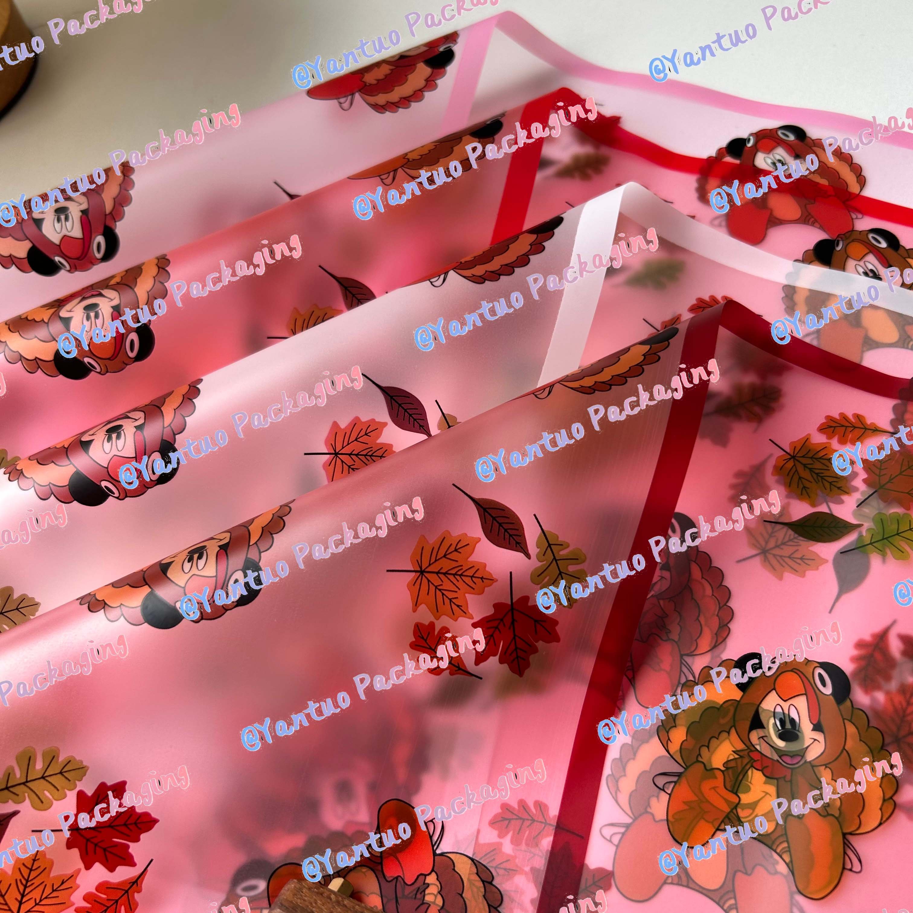 New designer wrapping paper thanksgiving turkey flower wrapping paper translucent magic edge packaging paper for flower bouquets