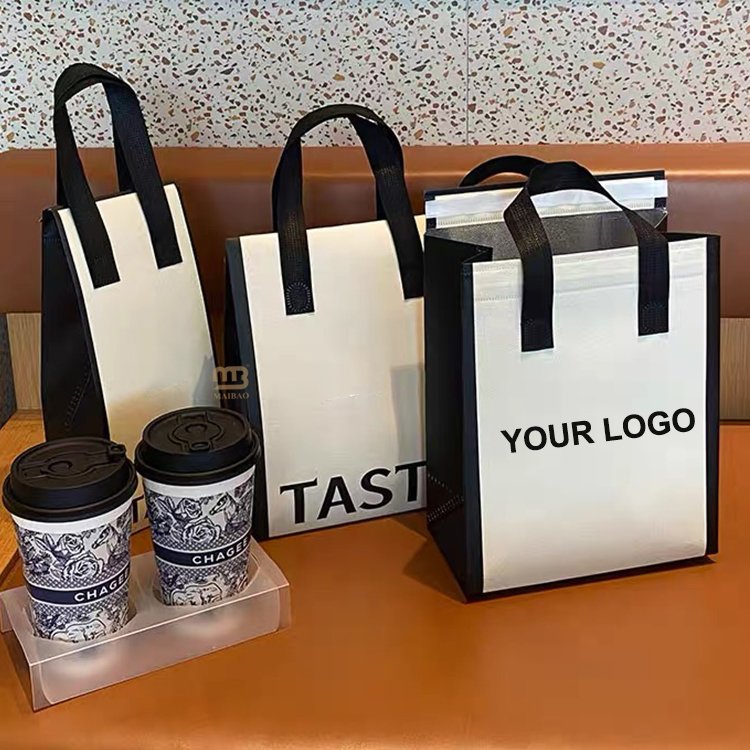 Custom eco non woven food delivery insulation foil bag reusable coffee takeaway thermal bag lunch cooler thermal lunch tote bag