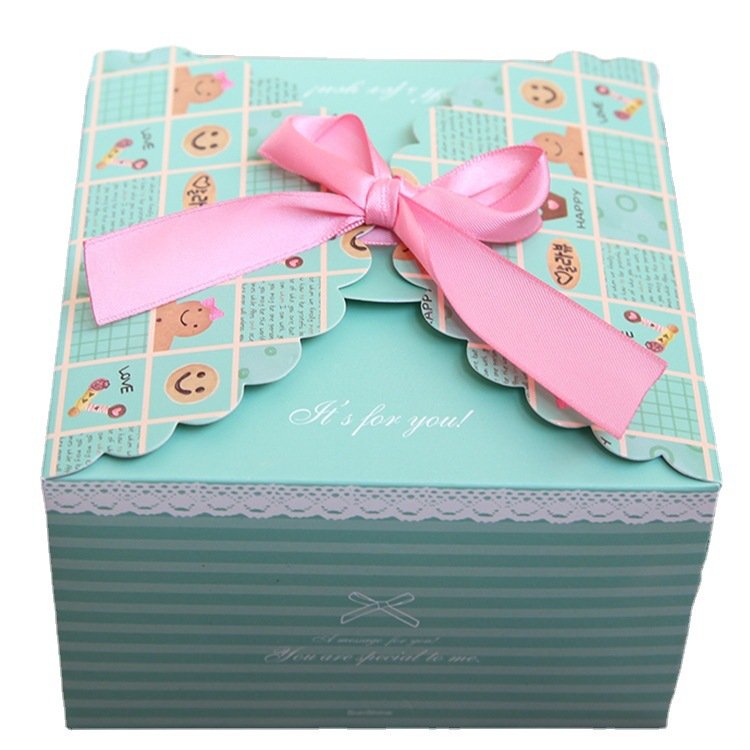 Box Packaging Custom Print Folding Paper Boxes Chocolate Candy Cardboard Paper Cake Box With Ribbon